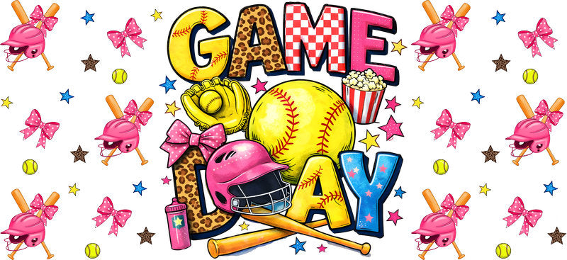 Softball Game Day Pink UV DTF Cup Wrap for 16oz Libbey Glass KA-6549