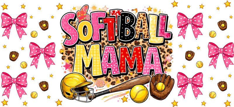 Softball Mama Pink UV DTF Cup Wrap for 16oz Libbey Glass KA-6554