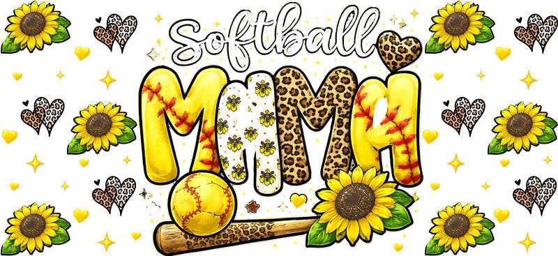 Sunflower Softball Mama UV DTF Cup Wrap for 16oz Libbey Glass KA-6561