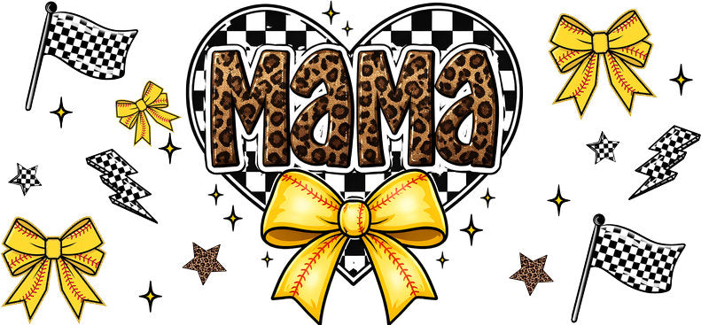 Softball Mama Gold Bow UV DTF Cup Wrap for 16oz Libbey Glass KA-6567