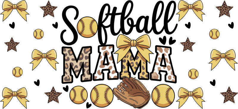 Softball Mama Neutral Bow UV DTF Cup Wrap for 16oz Libbey Glass KA-6577