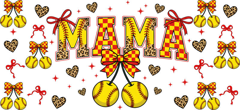 Softball Mama Red Bow UV DTF Cup Wrap for 16oz Libbey Glass KA-6580
