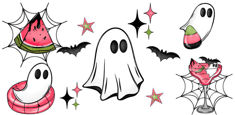 Spooky Watermelon Ghost UV DTF Cup Wrap for 16oz Libbey Glass KA-6674
