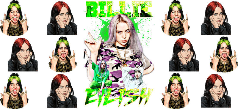 Billie Eilish Green UV DTF Cup Wrap for 16oz Libbey Glass KA-6727