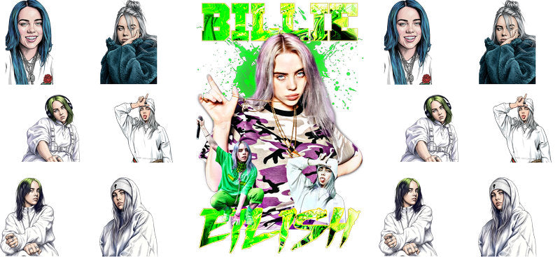 Billie Eilish Green UV DTF Cup Wrap for 16oz Libbey Glass KA-6753