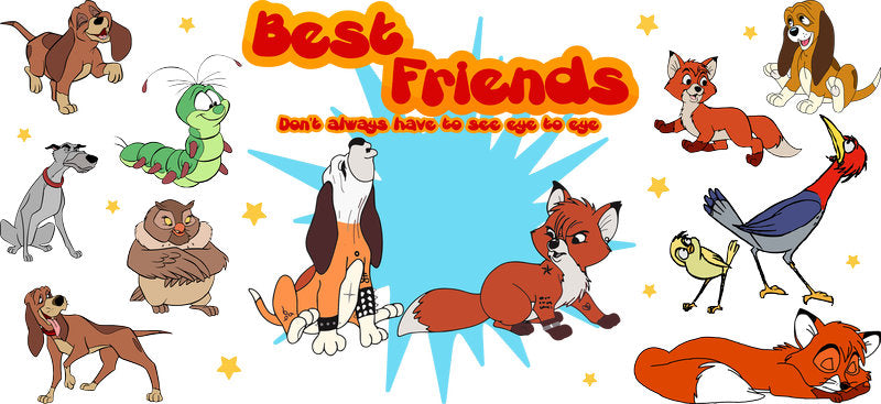 Disney Fox and the Hound Friends UV DTF Cup Wrap for 16oz Libbey Glass KA-6783