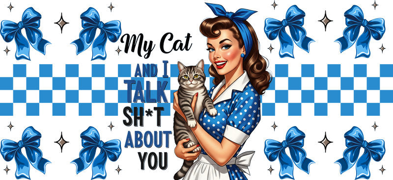 Sassy Retro Cat Lover UV DTF Cup Wrap for 16oz Libbey Glass KA-6819