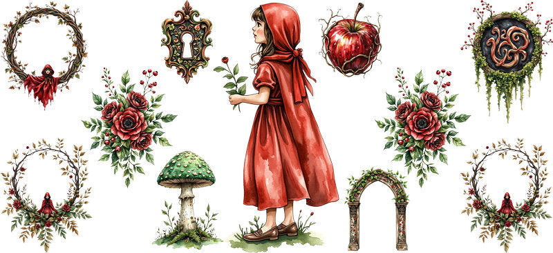 Little Red Riding Hood Floral UV DTF Cup Wrap for 16oz Libbey Glass KA-6861