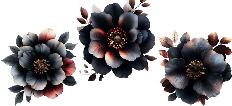 Black Floral UV DTF Cup Wrap for 16oz Libbey Glass KA-6939