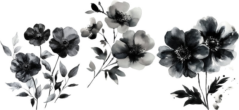 Black Floral UV DTF Cup Decal for 16oz Libbey Glass KA-6944