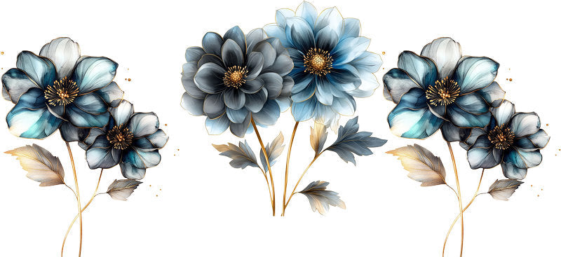Blue Floral UV DTF Cup Wrap for 16oz Libbey Glass KA-6945