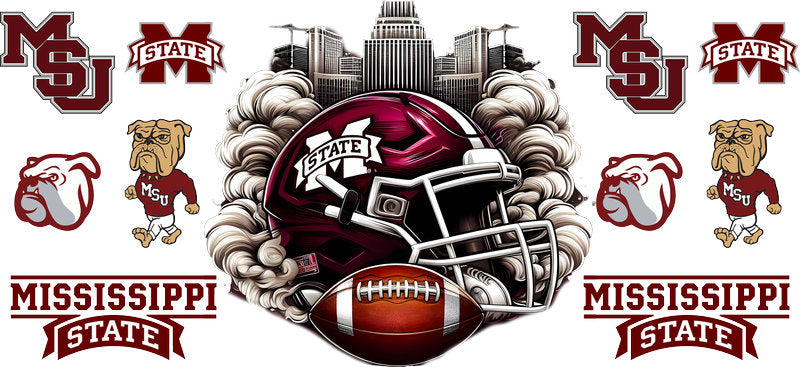 Mississippi State Bulldogs College Football UV DTF Tumbler Wrap Design for 16oz Libbey Glass KA-7066