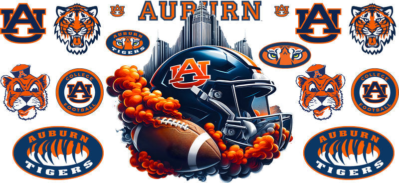 Auburn Tigers College Football UV DTF Tumbler Wrap Design for 16oz Libbey Glass KA-7069