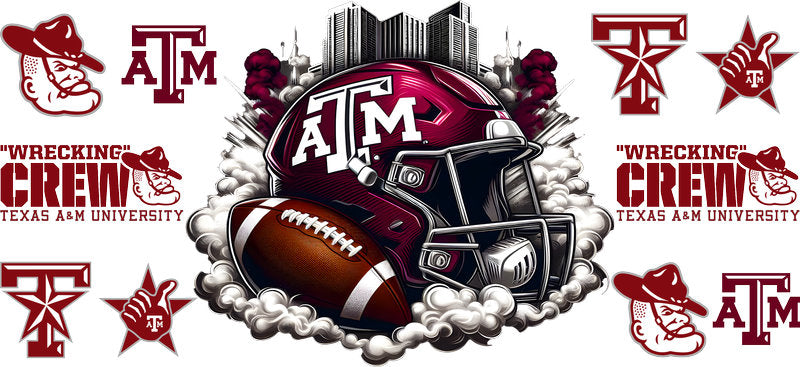 Texas A&M Aggies College Football UV DTF Cup Decal Design for 16oz Libbey Glass KA-7070