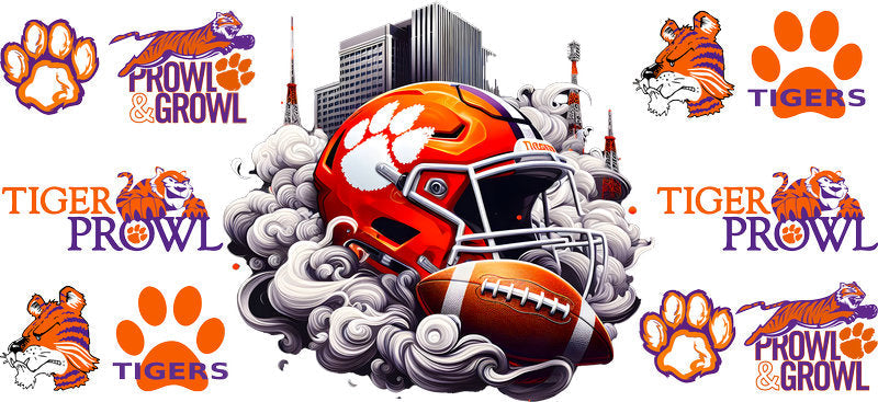 Clemson Tigers College Football UV DTF Tumbler Wrap Design for 16oz Libbey Glass KA-7075