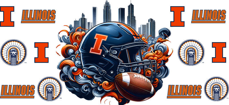 Illinois Fighting Illini College Football UV DTF Tumbler Wrap Design for 16oz Libbey Glass KA-7096