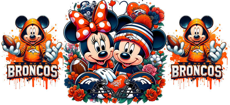 Denver Broncos Mickey Minnie NFL UV DTF Cup Decal Design for 16oz Libbey Glass KA-7109