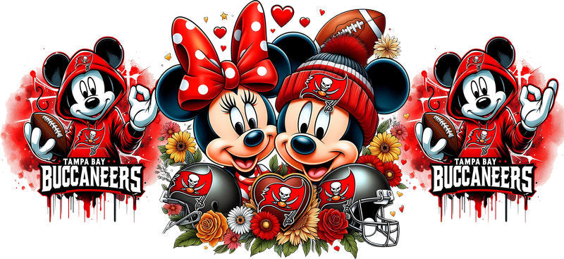Tampa Bay Buccaneers Mickey Minnie NFL UV DTF Tumbler Wrap Design for 16oz Libbey Glass KA-7111