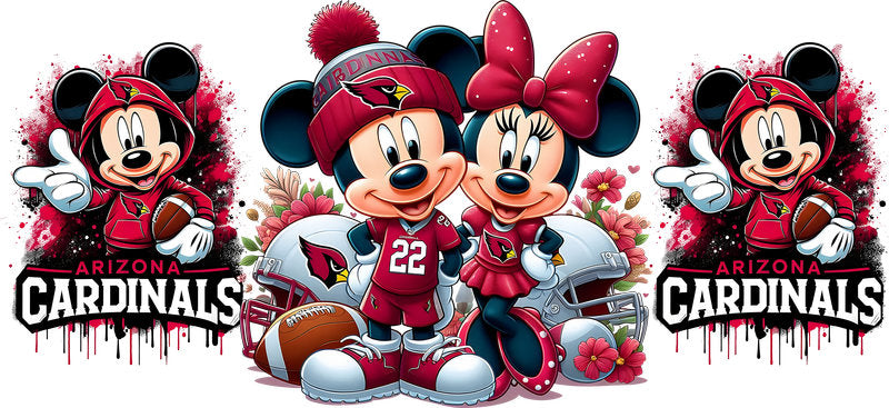 Arizona Cardinals Mickey Minnie NFL UV DTF Cup Decal Design for 16oz Libbey Glass KA-7112