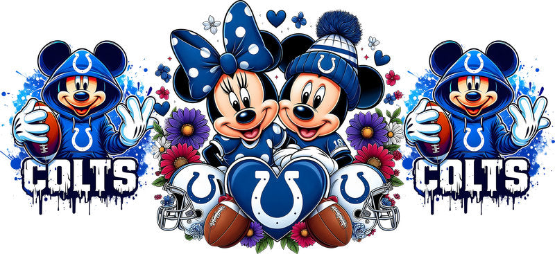 Indianapolis Colts Mickey Minnie NFL UV DTF Cup Wrap Design for 16oz Libbey Glass KA-7116