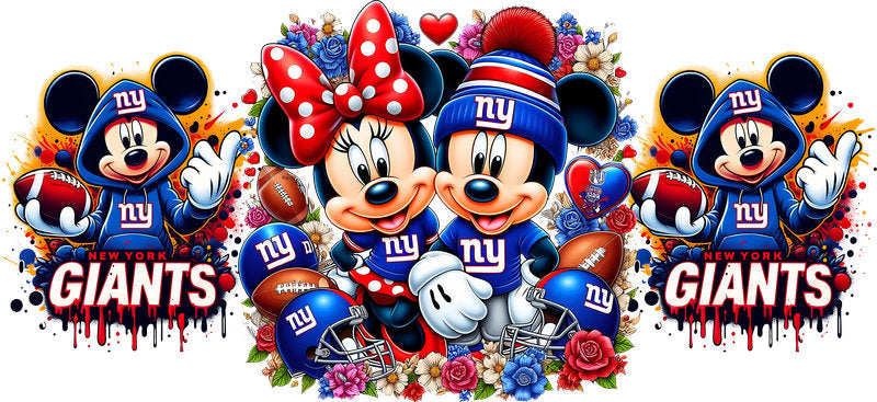 New York Giants Mickey Minnie NFL UV DTF Tumbler Wrap Design for 16oz Libbey Glass KA-7120