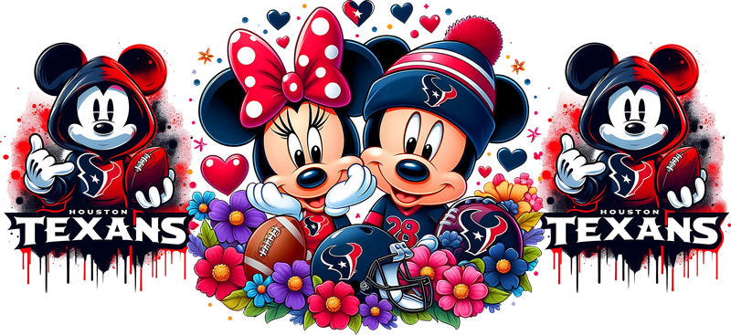 Houston Texans Mickey Minnie NFL UV DTF Cup Wrap Design for 16oz Libbey Glass KA-7125