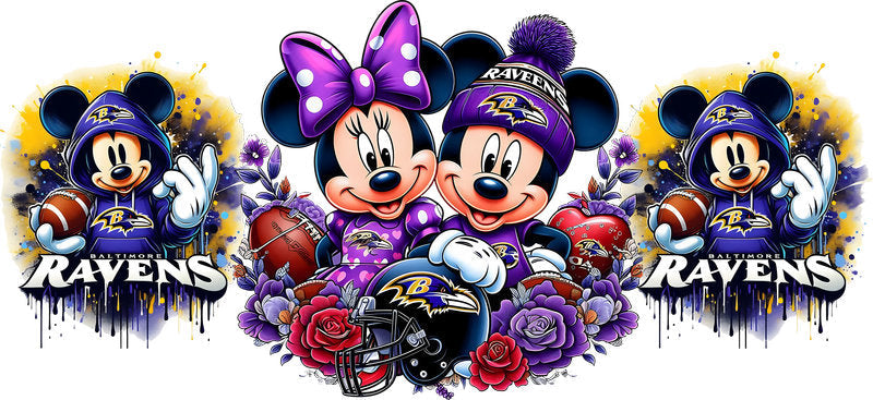 Baltimore Ravens Mickey Minnie NFL UV DTF Tumbler Wrap Design for 16oz Libbey Glass KA-7129