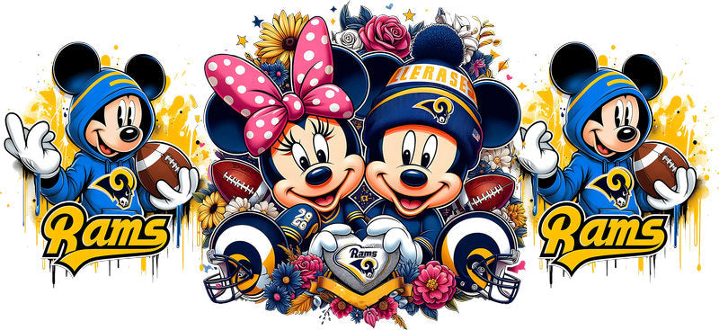 Los Angeles Rams Mickey Minnie NFL UV DTF Cup Decal Design for 16oz Libbey Glass KA-7130