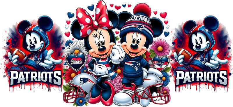 New England Patriots Mickey Minnie NFL UV DTF Cup Decal Design for 16oz Libbey Glass KA-7133