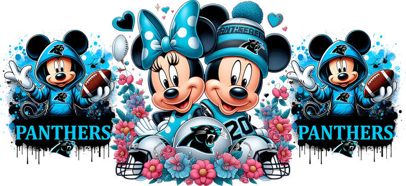Carolina Panthers Mickey Minnie NFL UV DTF Cup Wrap Design for 16oz Libbey Glass KA-7134
