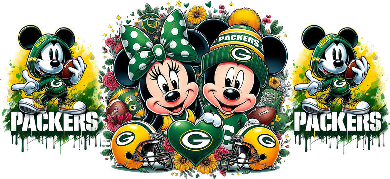 Green Bay Packers Mickey Minnie NFL UV DTF Tumbler Wrap Design for 16oz Libbey Glass KA-7135