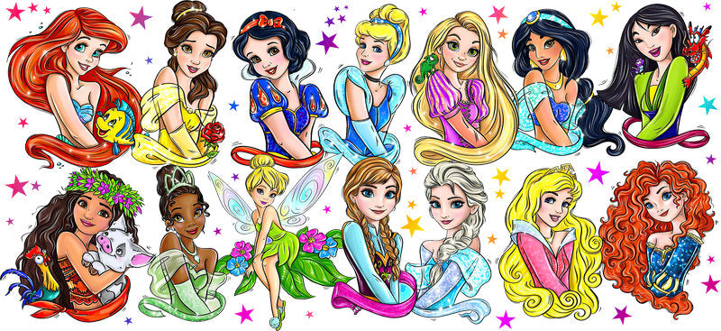 Disney Princess UV DTF Cup Decal Design for 16oz Libbey Glass KA-7141