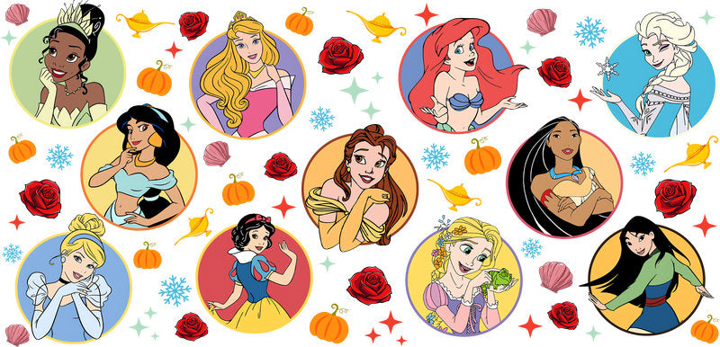 Disney Princess Fantasy UV DTF Tumbler Wrap Design for 16oz Libbey Glass KA-7143