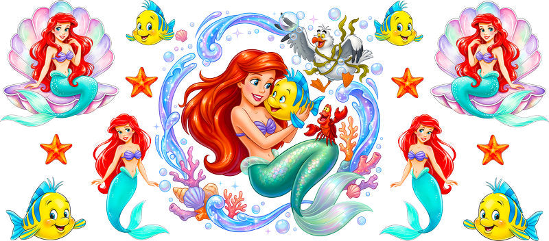 Little Mermaid Ariel UV DTF Cup Wrap Design for 16oz Libbey Glass KA-7151