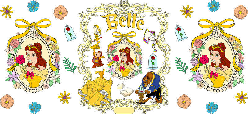 Belle Princess UV DTF Tumbler Wrap Design for 16oz Libbey Glass KA-7161