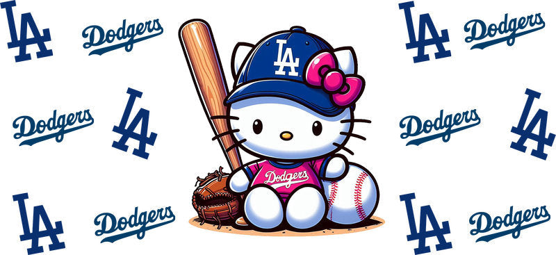 Dodgers Kitty UV DTF Tumbler Wrap Design for 16oz Libbey Glass KA-7164