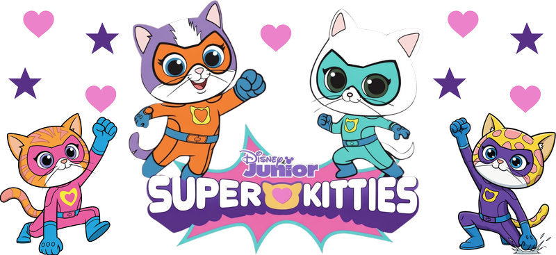 Super Kitties Character UV DTF Cup Wrap Design for 16oz Libbey Glass KA-7185