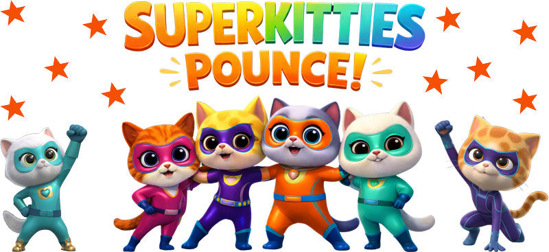 Super Kitties Pounce UV DTF Cup Wrap Design for 16oz Libbey Glass KA-7188
