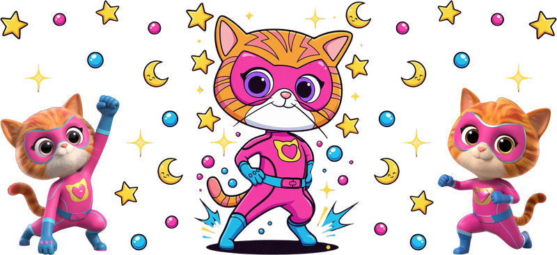 Super Kitties Character UV DTF Cup Decal Design for 16oz Libbey Glass KA-7190
