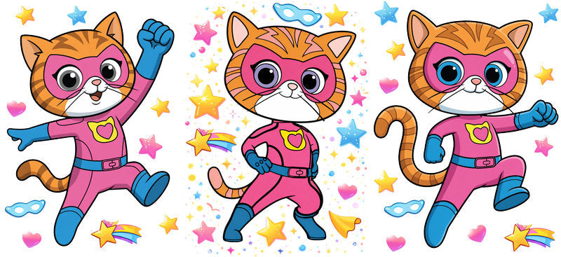 Super Kitties Character UV DTF Tumbler Wrap Design for 16oz Libbey Glass KA-7192