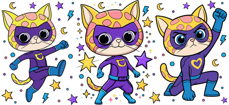 Super Kitties Hero UV DTF Cup Wrap Design for 16oz Libbey Glass KA-7194
