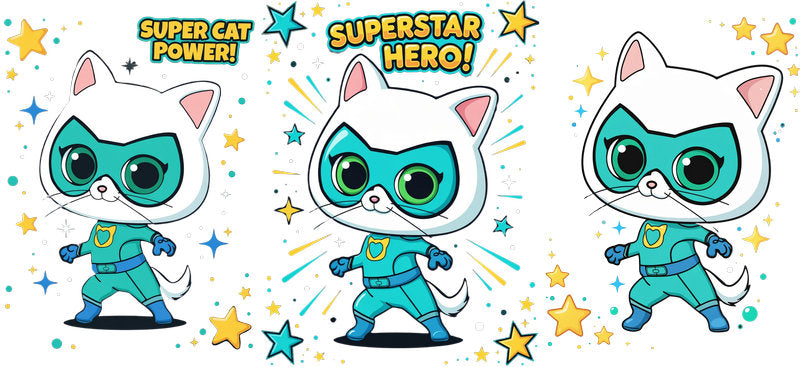 Super Kitties Hero Team UV DTF Cup Decal Design for 16oz Libbey Glass KA-7199