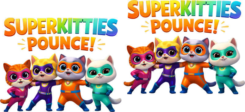 Super Kitties Pounce Team UV DTF Tumbler Wrap Design for 16oz Libbey Glass KA-7201