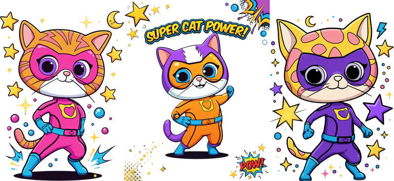 Super Kitties Hero Friends UV DTF Cup Decal Design for 16oz Libbey Glass KA-7202