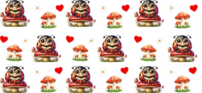 Ladybug Mushroom Character UV DTF Cup Decal Design for 16oz Libbey Glass KA-7211
