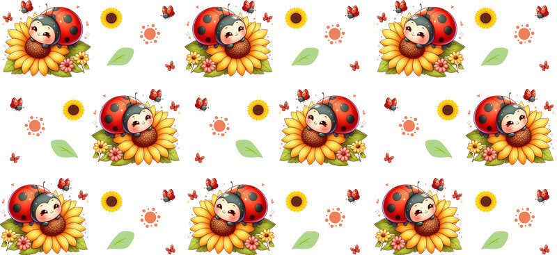 Ladybug Garden Pattern UV DTF Tumbler Wrap Design for 16oz Libbey Glass KA-7213