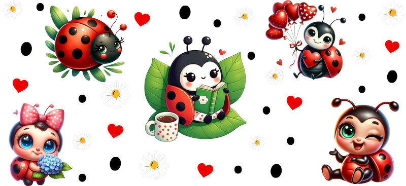 Ladybug Character Friends UV DTF Tumbler Wrap Design for 16oz Libbey Glass KA-7225