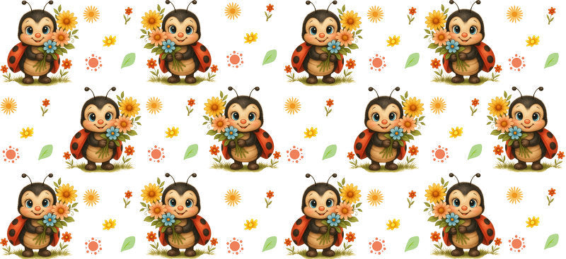 Ladybug Nature Pattern UV DTF Cup Decal Design for 16oz Libbey Glass KA-7229
