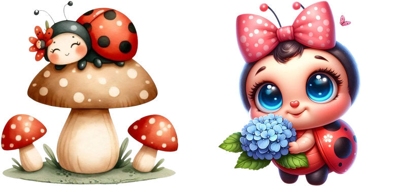 Ladybug Mushroom Character UV DTF Cup Decal Design for 16oz Libbey Glass KA-7238