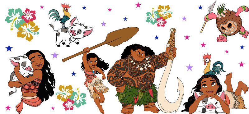 Disney Moana Island Friends UV DTF Tumbler Wrap Design for 16oz Libbey Glass KA-7248